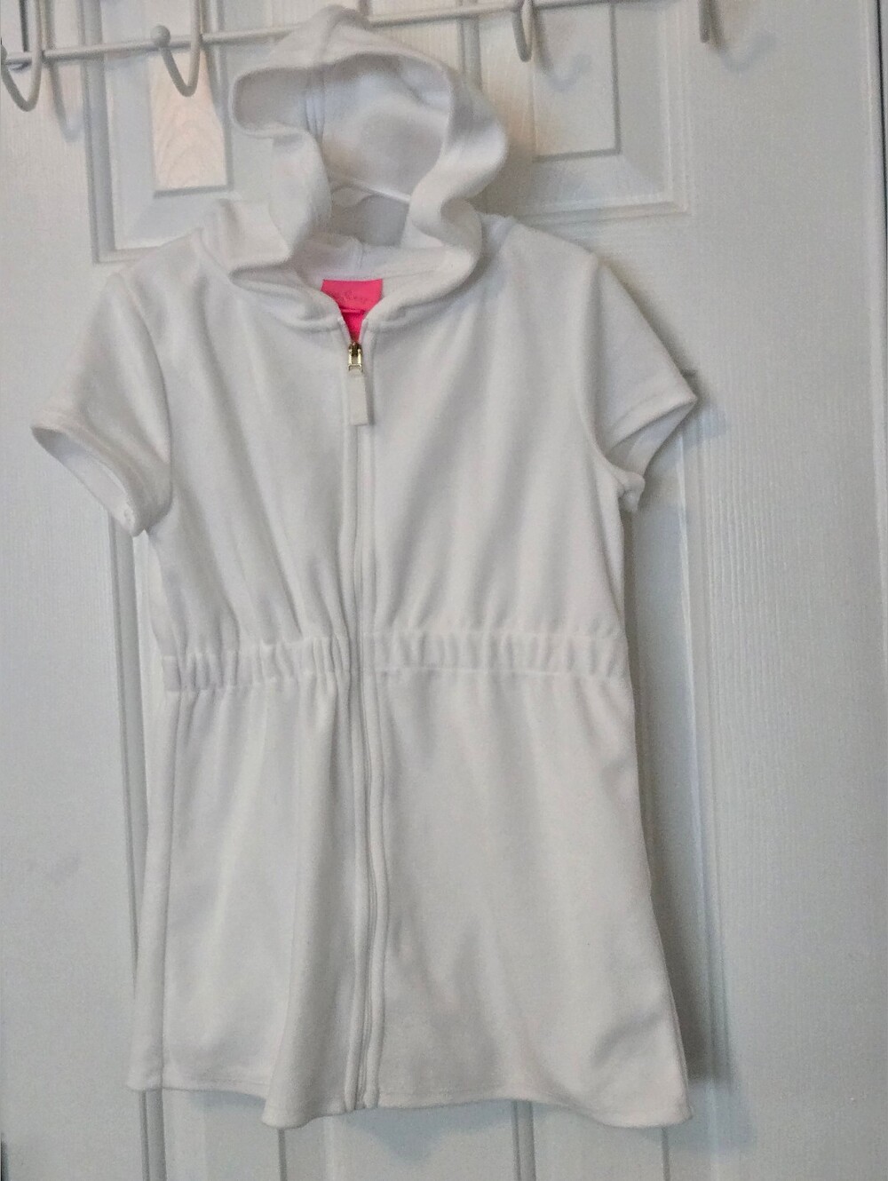 Lilly Pulitzer Kids White Hooded Zip Dress Terry Swim Cover Up Size S